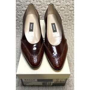 Bally Brown Calf Leather Ardsley Pumps NIB Womens 9M Croc Embossed Italy Cognac
